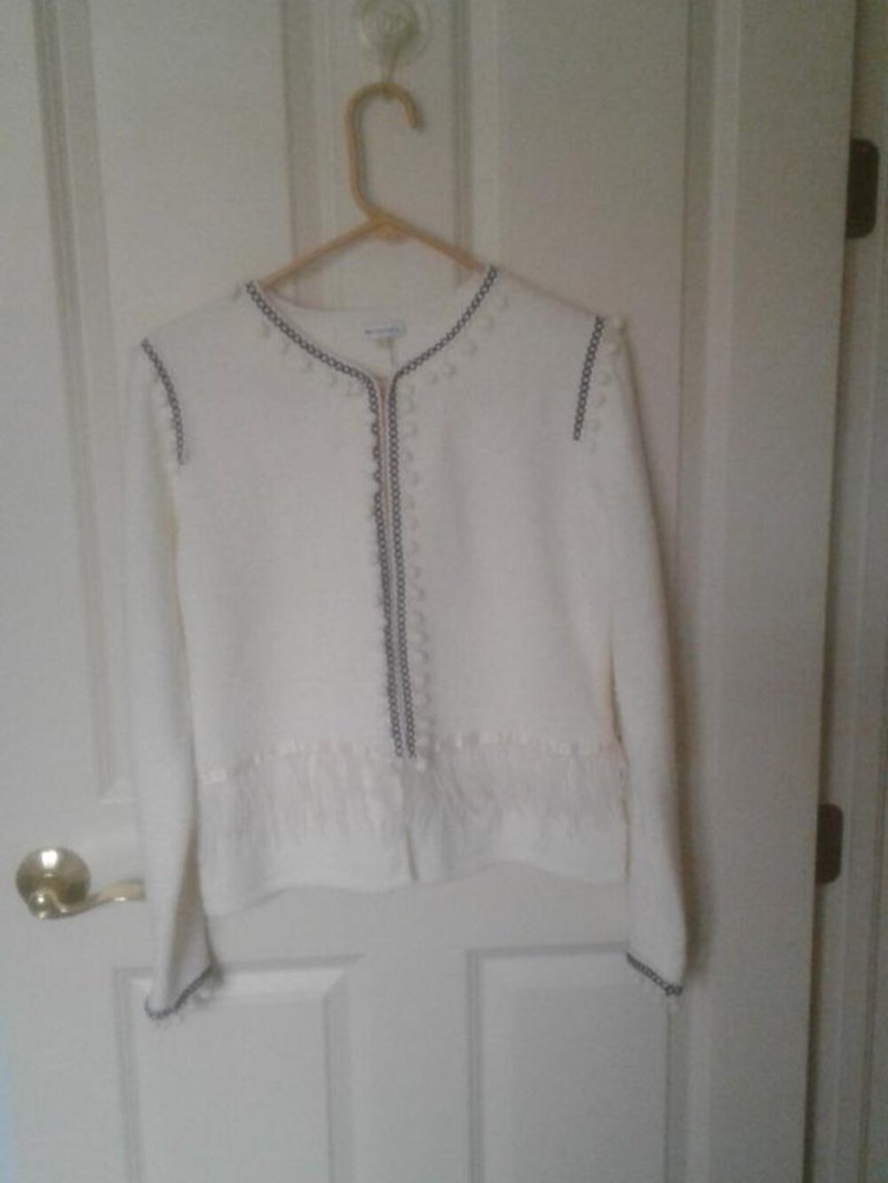 Unique winter white sweater with feather and pom pom details NWOT